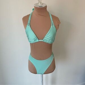 Splendid Light Blue Multi Tie Strap Halter Two Piece Stretch Bikini Size Small